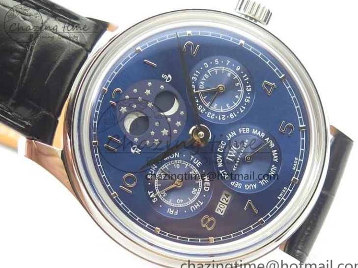 MIROTIME 0228 Portugieser Perpetual Calendar IW503401 V9F 1:1 Best Edition Blue Dial on Black Leather Strap A Contemporary 7114